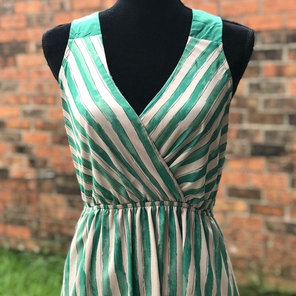 🌸Buy 1 Get 1 FREE🌸Blu Pepper Green Striped Asymmetrical Dress - Picture 3 of 6